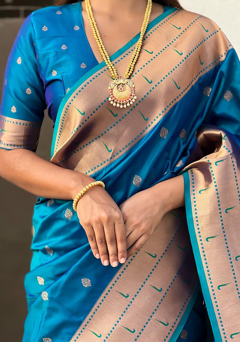 Blue Zari Woven Silk Saree Set