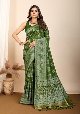 Green Zari Woven Silk Saree Set