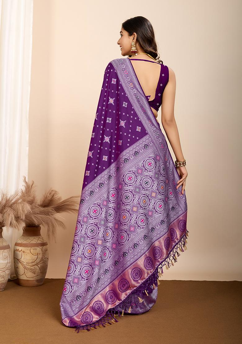 Purple Zari Woven Silk Saree Set