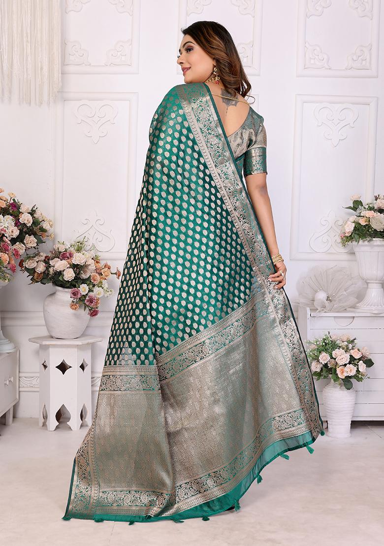 Green Zari Woven Organza Saree Set