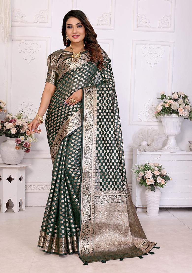 Green Zari Woven Organza Saree Set