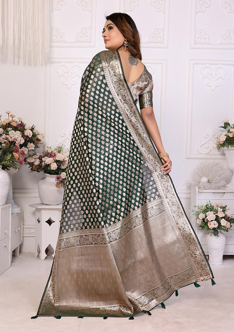 Green Zari Woven Organza Saree Set