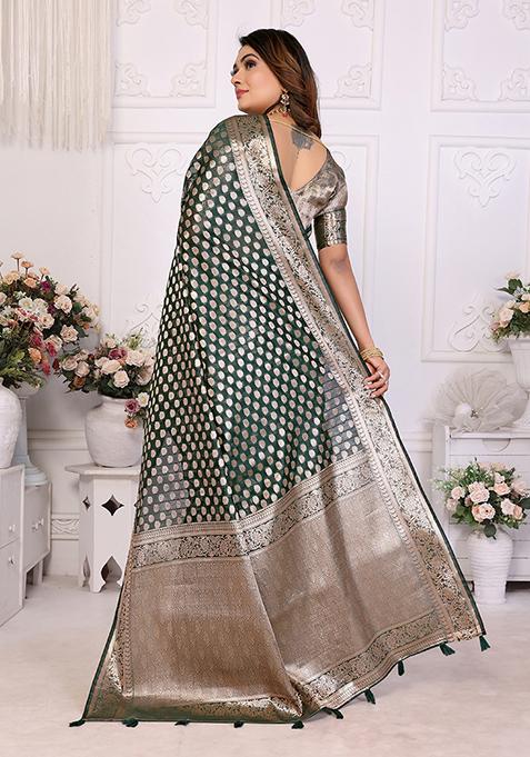 Green Zari Woven Organza Saree Set