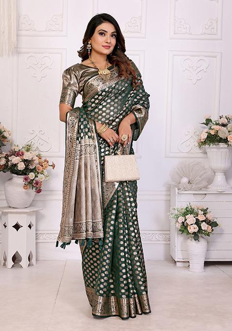 Green Zari Woven Organza Saree Set