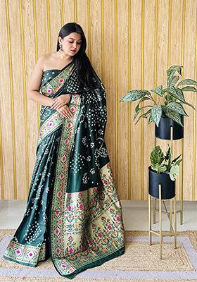 Green Bandhani Silk Saree Set
