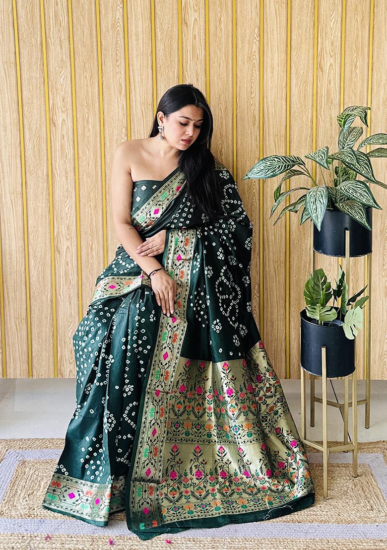 Green Bandhani Silk Saree Set