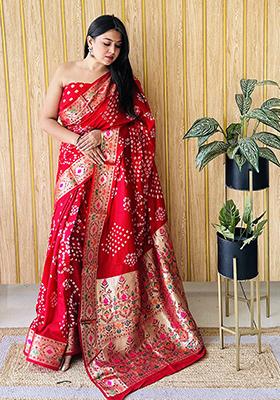 Orange Bandhani Silk Saree Set