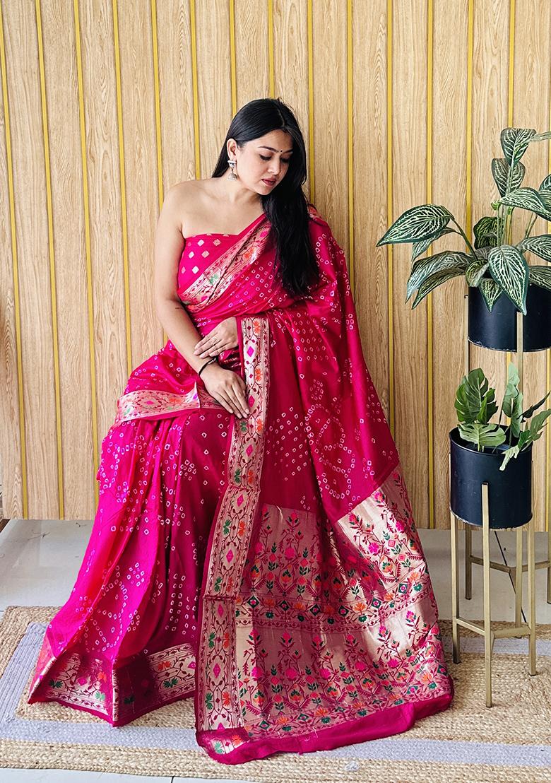 Red Bandhani Silk Saree Set