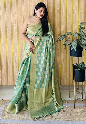 Sea Green Zari Woven Art Silk Saree Set