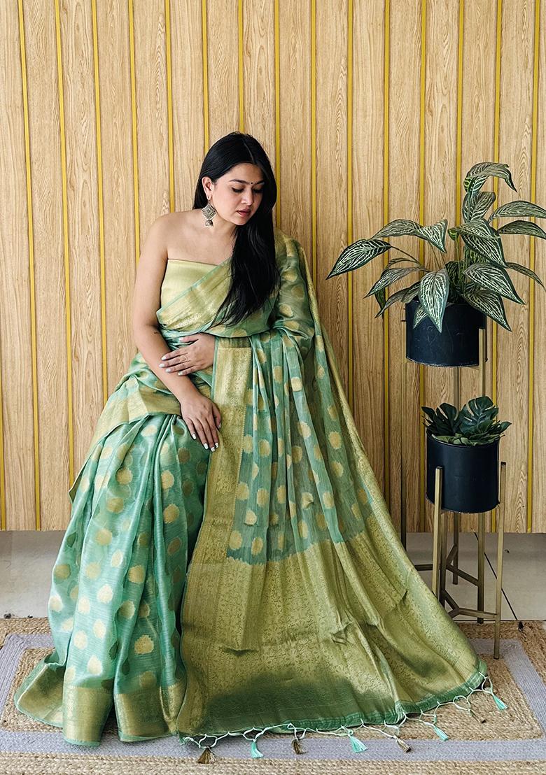 Sea Green Zari Woven Art Silk Saree Set