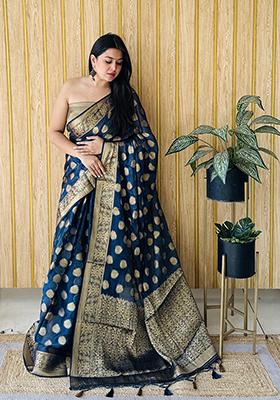 Blue Zari Woven Art Silk Saree Set