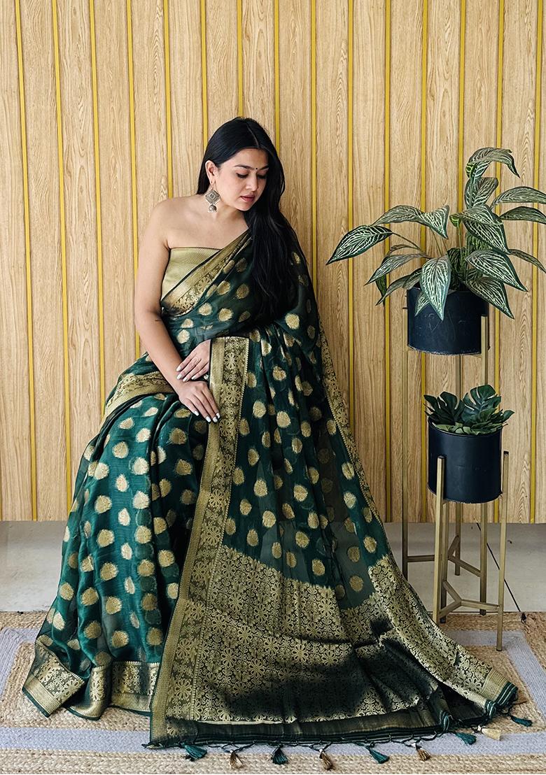 Green Zari Woven Art Silk Saree Set