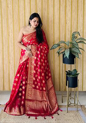 Red Zari Woven Art Silk Saree Set