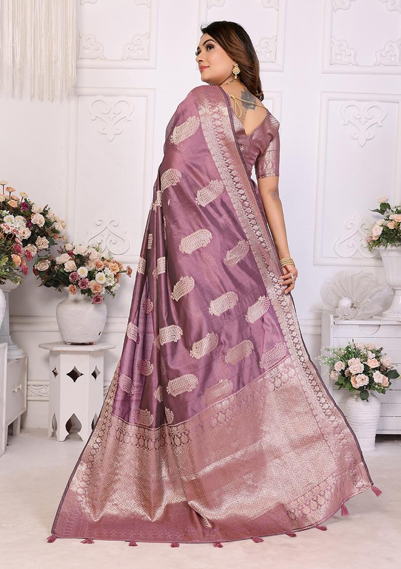 Purple Zari Woven Organza Saree Set