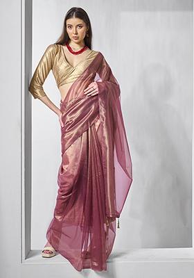 Mauve Abstract Print Net Saree Set