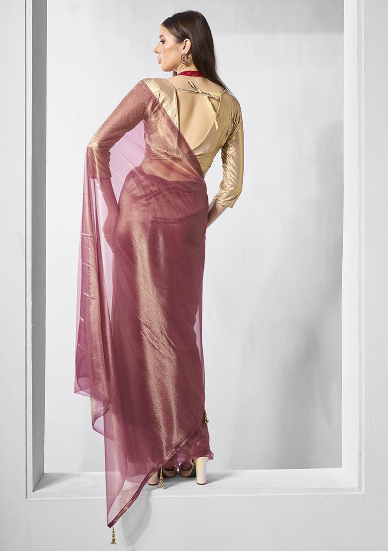 Mauve Abstract Print Net Saree Set