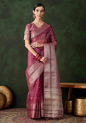 Magenta Zari Woven Organza Saree Set