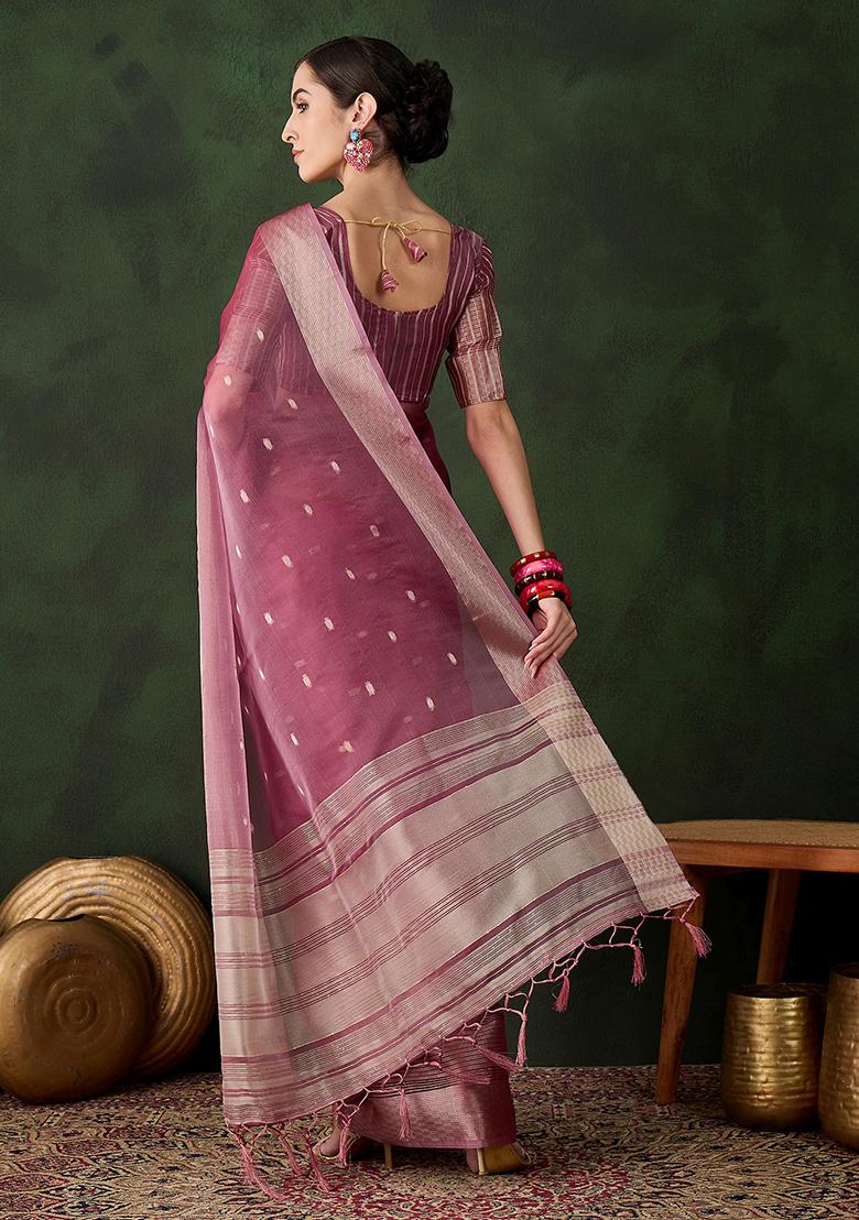 Magenta Zari Woven Organza Saree Set