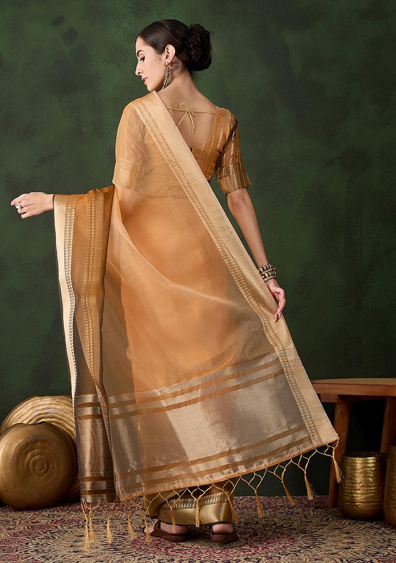 Yellow Zari Woven Organza Saree Set