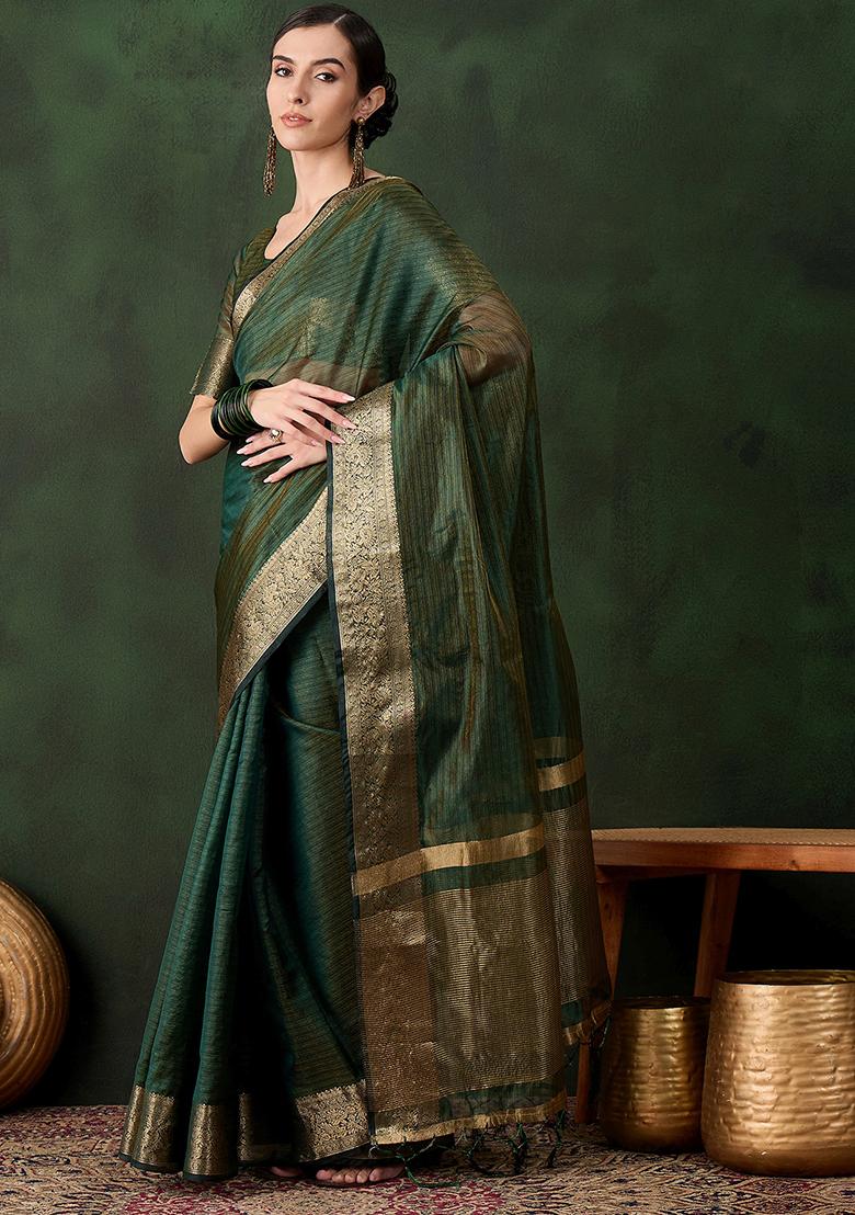 Green Zari Woven Organza Saree Set