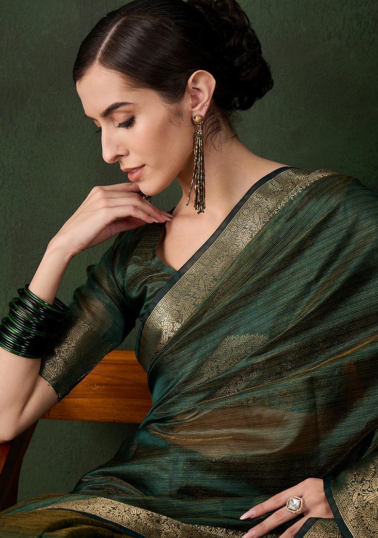 Green Zari Woven Organza Saree Set