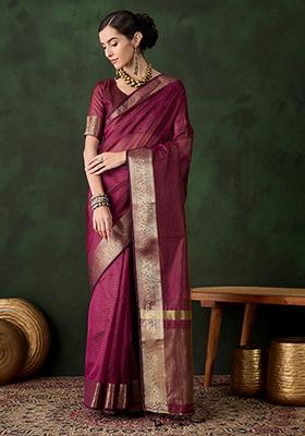 Magenta Zari Woven Organza Saree Set