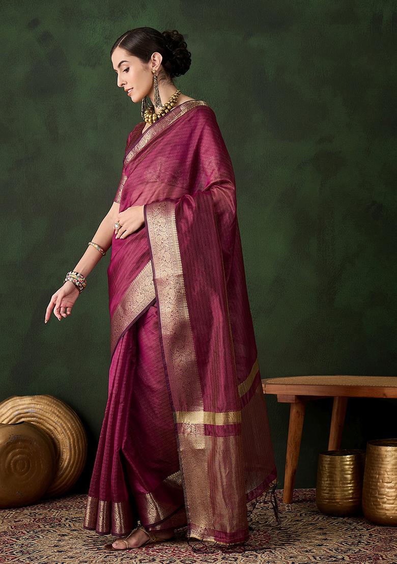 Magenta Zari Woven Organza Saree Set