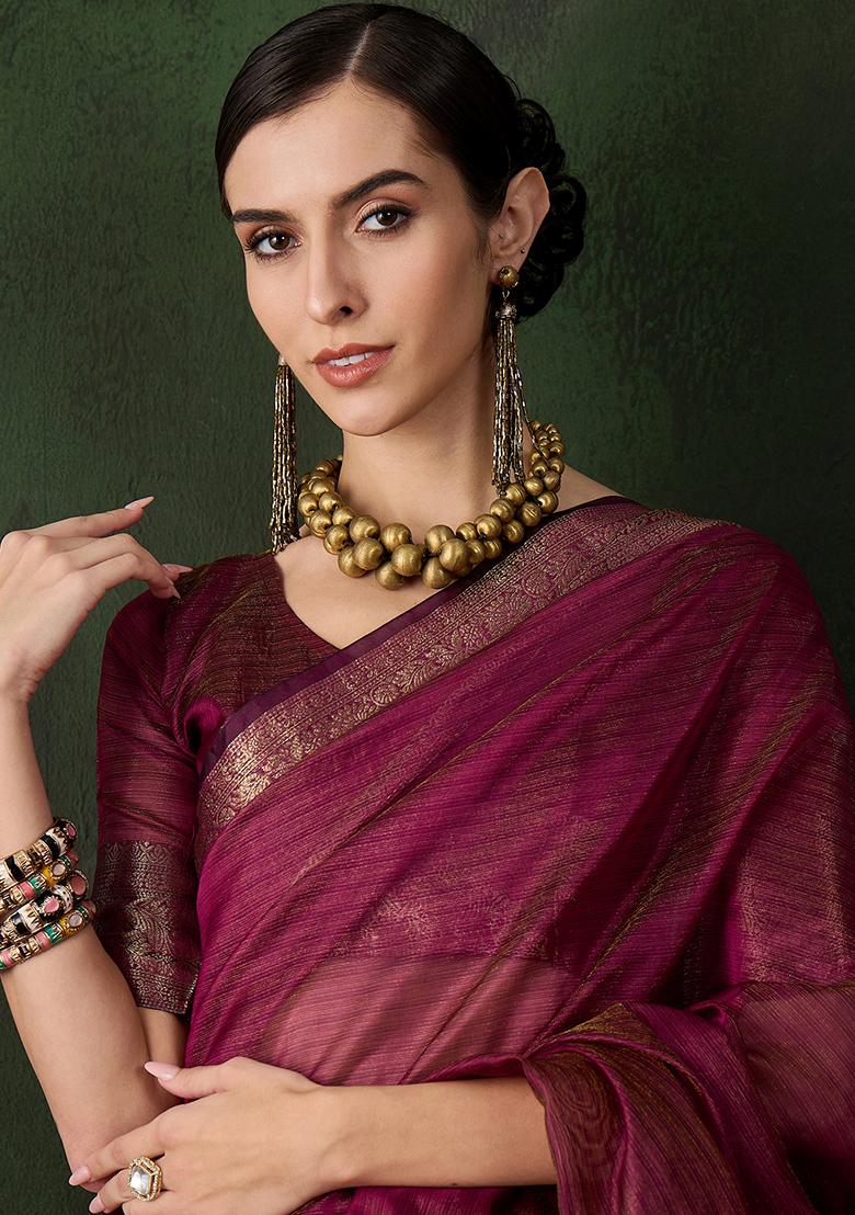 Magenta Zari Woven Organza Saree Set