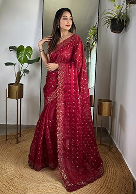 Maroon Sequin Work Art Silk Saree Set