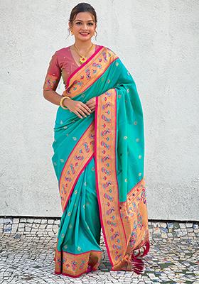 Sea Green Zari Woven Art Silk Saree Set