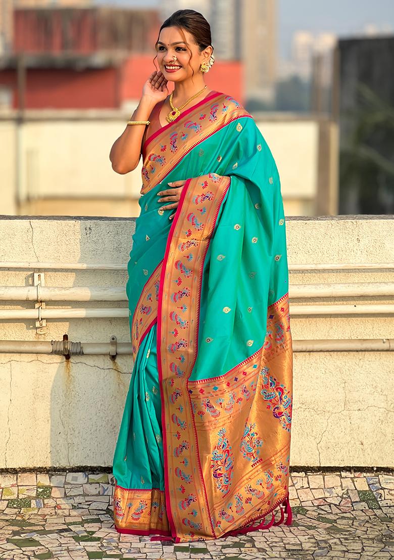 Sea Green Zari Woven Art Silk Saree Set