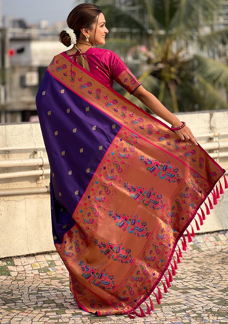 Lavender Zari Woven Art Silk Saree Set