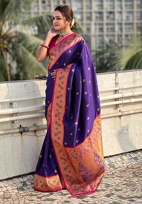 Lavender Zari Woven Art Silk Saree Set