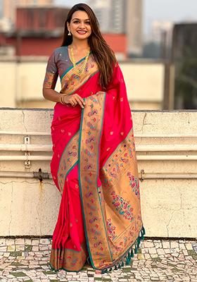 Red Zari Woven Art Silk Saree Set
