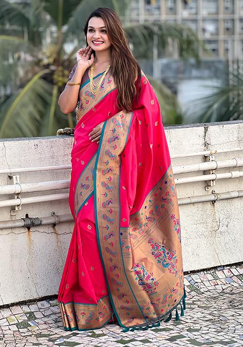 Red Zari Woven Art Silk Saree Set