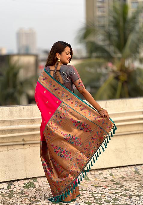 Red Zari Woven Art Silk Saree Set