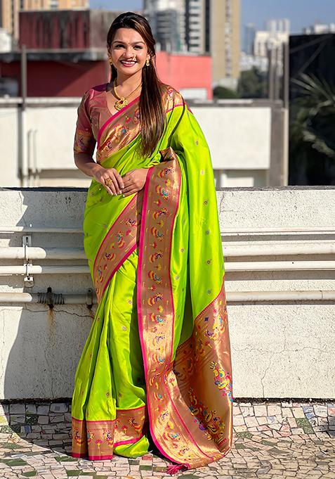 Green Zari Woven Art Silk Saree Set