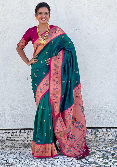 Blue Zari Woven Art Silk Saree Set