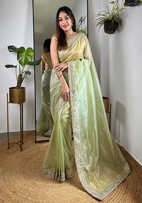 Green Sequin Work Art Silk Saree Set