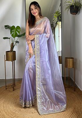 Purple Sequin Work Art Silk Saree Set