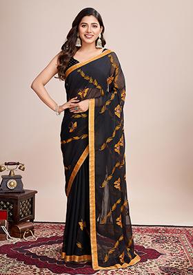 Black Embroidered Georgette Saree Set