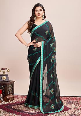 Black Embroidered Georgette Saree Set