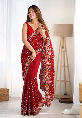 Maroon Sequin Work Georgette Saree Set