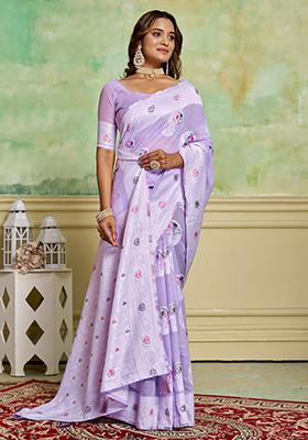 Lavender Zari Woven Cotton Saree Set