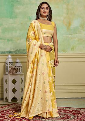 Yellow Zari Woven Cotton Saree Set