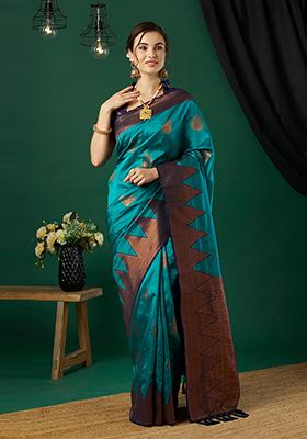 Blue Zari Woven Silk Saree Set