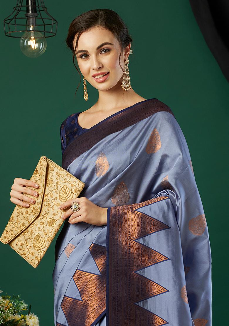 Lavender Zari Woven Silk Saree Set