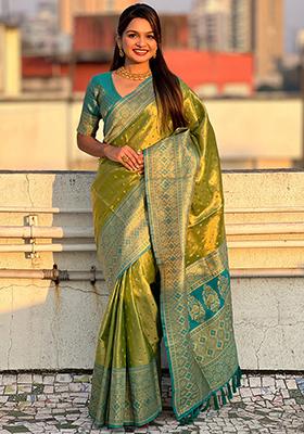 Green Zari Woven Silk Saree Set