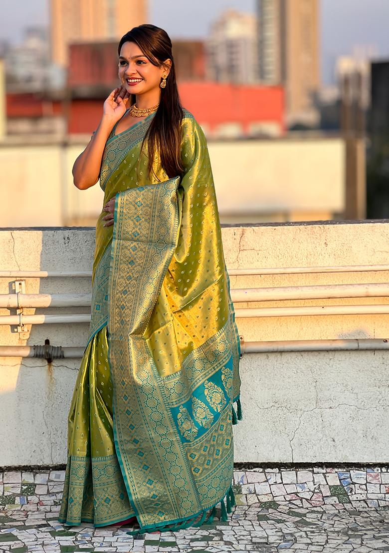 Green Zari Woven Silk Saree Set