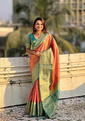 Pink Zari Woven Silk Saree Set